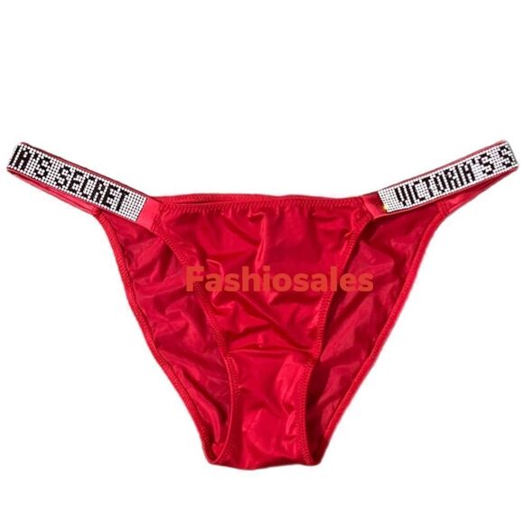 Victorias Secret Bombshell Shine Rhinestones Strap String Bikini panty Red Small - Picture 4 of 8